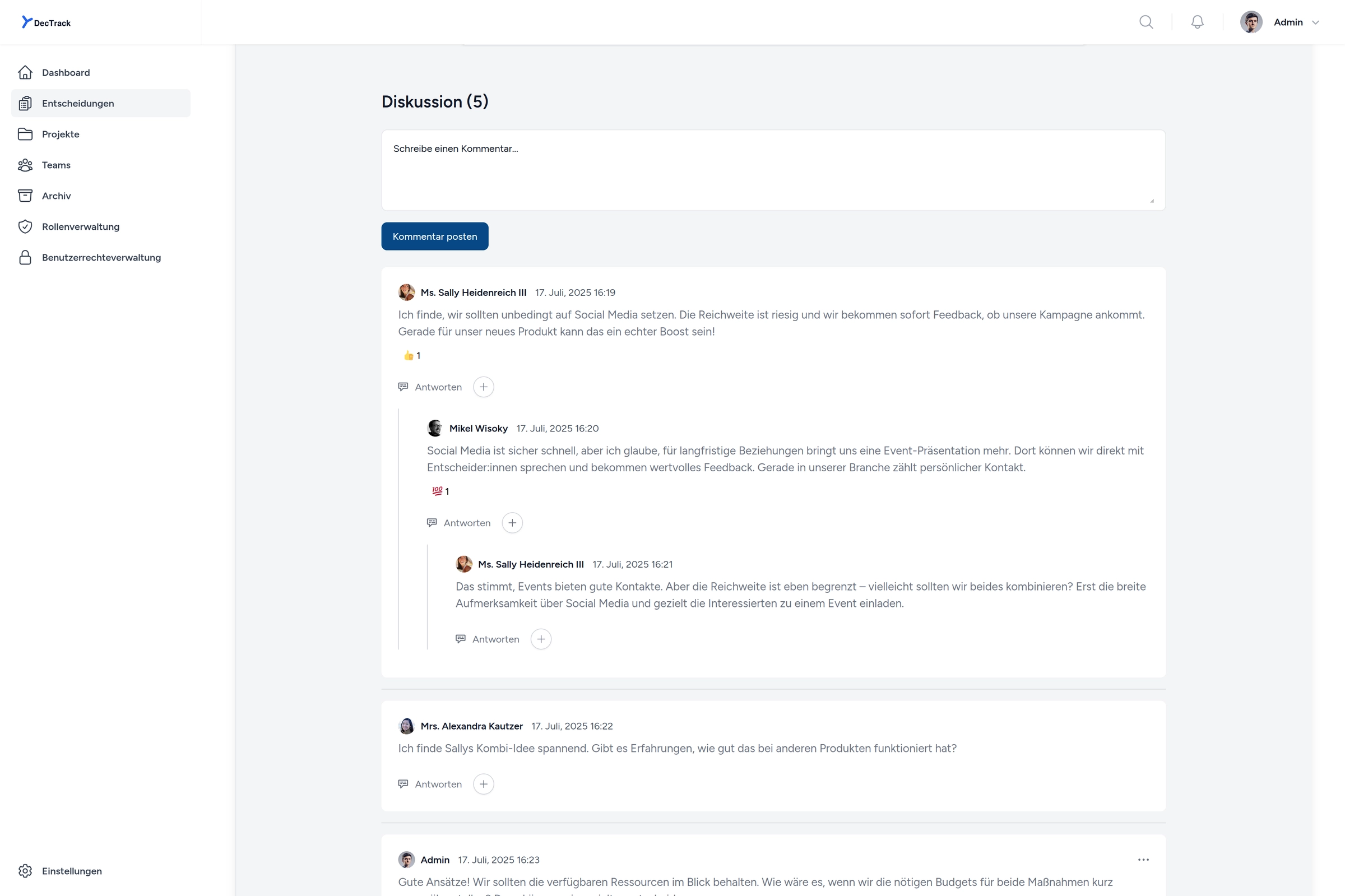 Decision overview screenshot